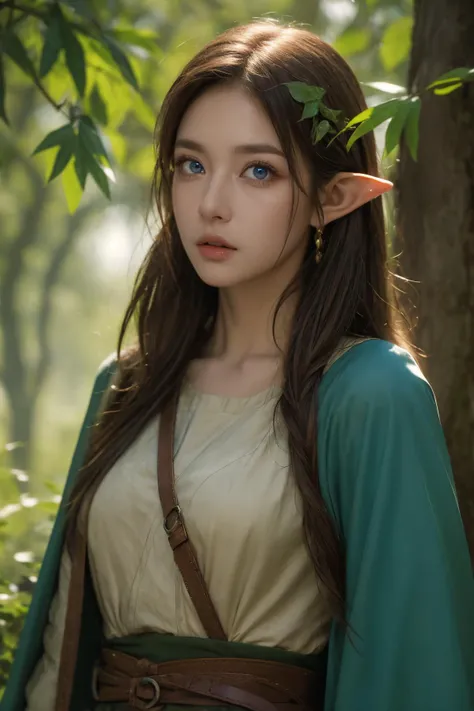 (Best Quality, Masterpiece:1.4), (Realism:1.2), (Realisitc:1.2), (Absurdres:1.2), (photorealistic:1.3), 1girl,Realistic Skin,Solo,( Very Big Eyes,beautiful detailed eyes, symmetric eyes), cowboy shot, legend of zelda link between forest, in the style of ro...