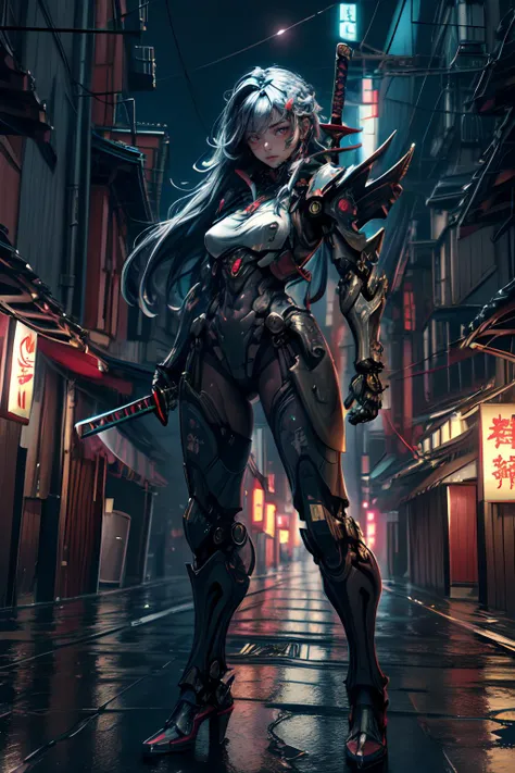 nijisamurai, (masterpiece, best quality:1.3), intricate, 8k, HDR, wallpaper, cinematic lighting, 1girl samurai, (universe), holding sword, no humans, glowing, armor, glowing eyes, full body shot, mecha, <lora:Samurainiji:0.7>, <lora:add_detail:1>, <lora:Lo...