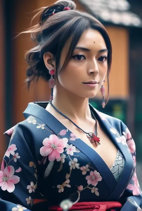 Samuraniji, (masterpiece, best quality:1.3),extremely high detailed, intricate, 8k, HDR, a woman in samurai kimono cyborg, wearing accessories and necklace,
 <lora:Samuraibot:0.7><lora:camila_polizzi_lora_V2:1>