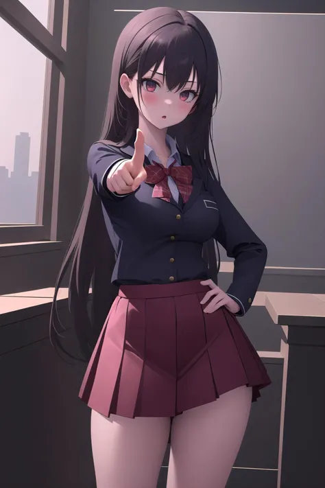 Pointing at you with hand on hip