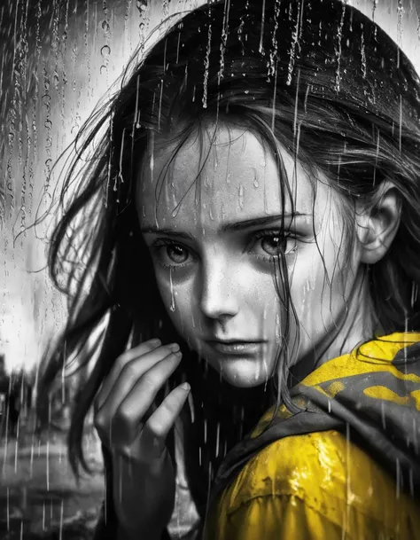 Portrait, Color splash, Color splash, Warlike Bosnian Girl Making photographs, Raining, Wide view, Suffering, double exposure, Fujifilm XT3, L USM, "Do not go gentle into that good night."