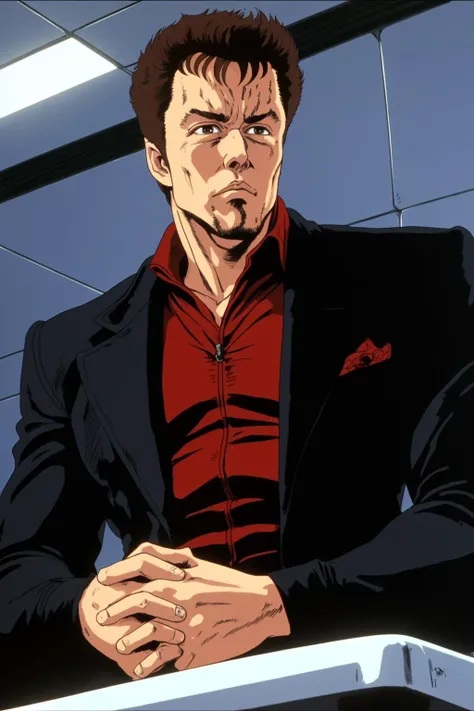 closeup of Elon Musk, in a black business suit, giving a speech
HNKstyle, 80s anime,
<lora:HNKstyle-000001:0.7>