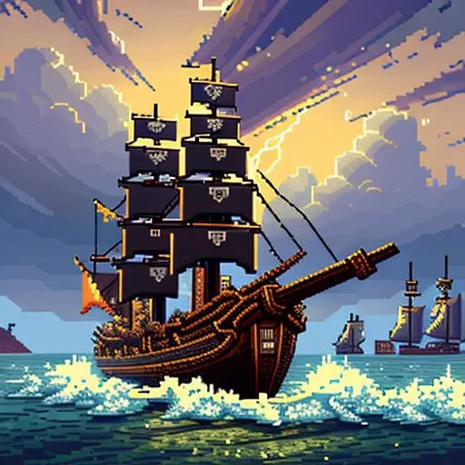 (art by EMB_skstest3:1.2), a cinematic image of a creepy pirate ship at sea, dramatic clouds, storm, lighting bolt, (trouble water:1.0), fog, detailed, by (prt:0.8), (advntr:0.2)