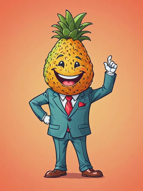 cartoon pineapple in a suit with a red tie and a red tie