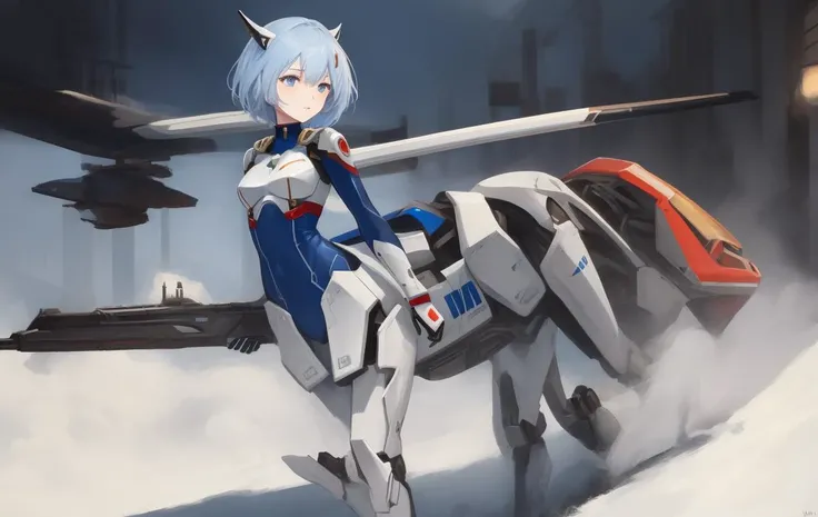 best quality,highly detailed,masterpiece,ultra-detailed,solo,1girl,(Delicate eyes),1girl, plugsuit, ayanami_rei, bodysuit, white_bodysuit, red_eyes, solo, city background, pilot_suit, (short hair:1.4), blue_hair, bangs, interface_headset, turtleneck, hair_...