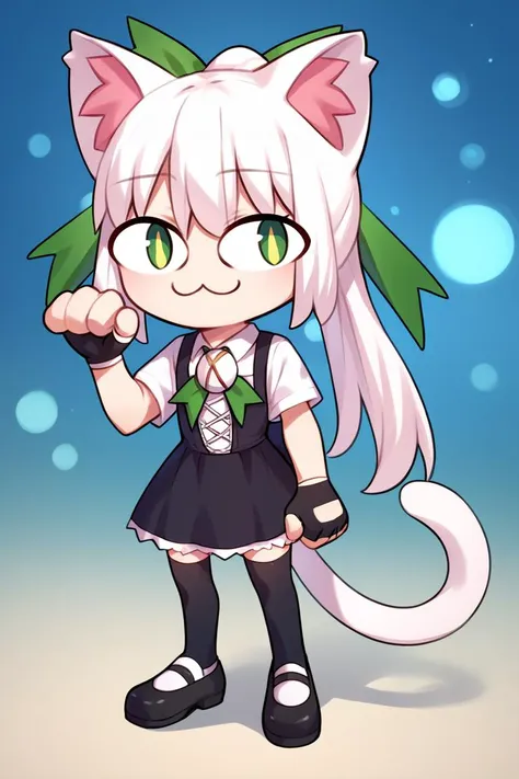 a cartoon image of a girl with a cat ears and a green bow