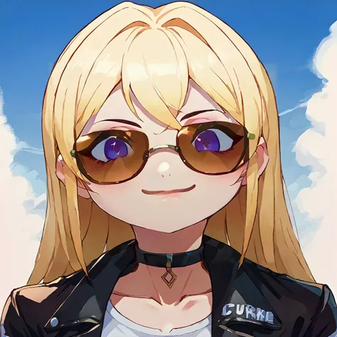 anime girl with sunglasses and a leather jacket on