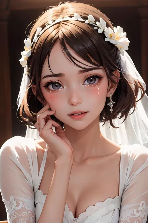 (masterpiece, best quality),1girl, beautiful face,   <lora:Concept_HappyTears:1> happy tears,  wedding dress,