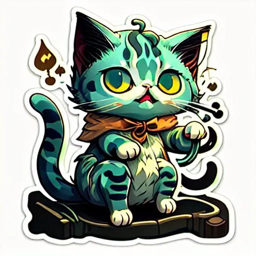 <lora:stickers:1> cute cartoon sticker of a cat casting a spell