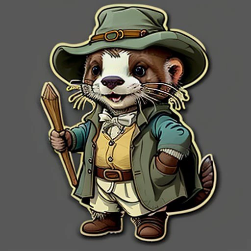 <lora:stickers:1> cute cartoon sticker of an otter cosplaying as bilbo baggins