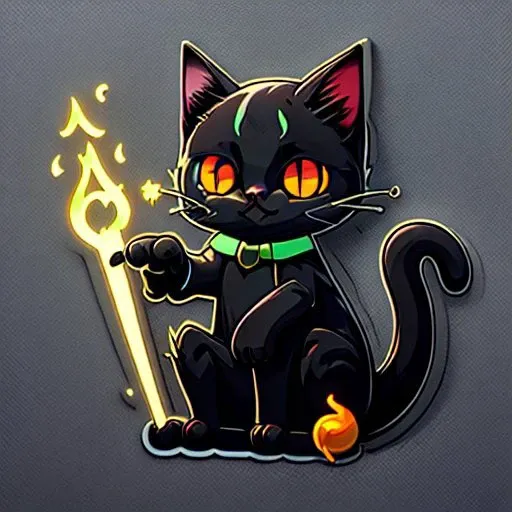 <lora:stickers:1> cute cartoon sticker of a black cat casting a spell