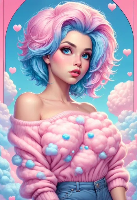 a woman with pink and blue hair wearing a pink sweater