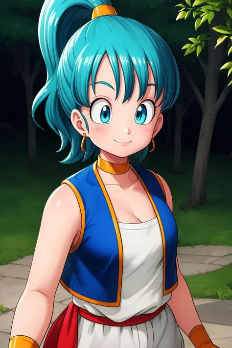 a close up of a person with blue hair and a blue dress