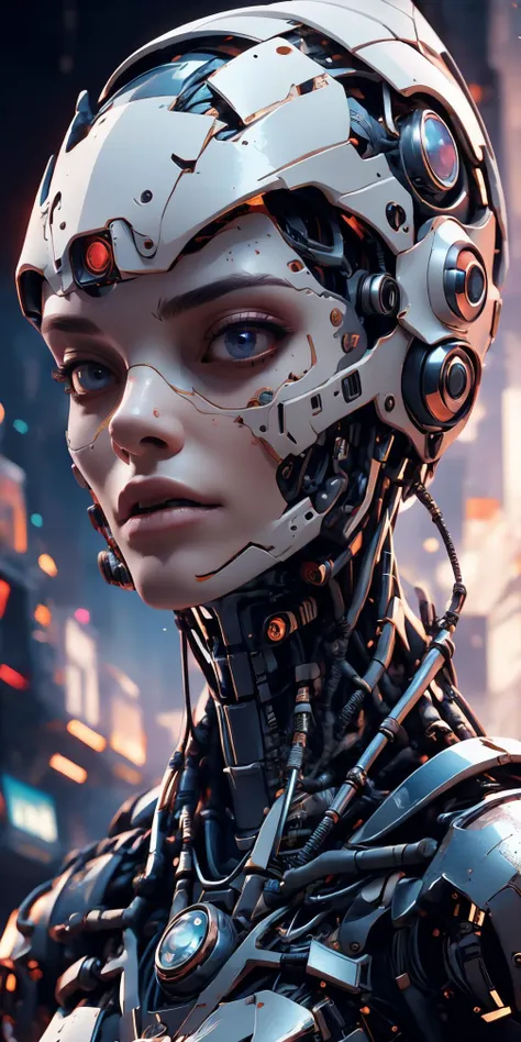 a close up of a robot with a futuristic face and head