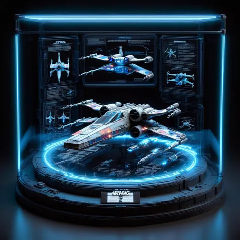 a star wars millennium fighter model is shown in a display case