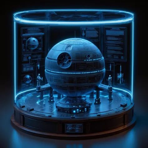 a star wars death star replica is shown in a glass case