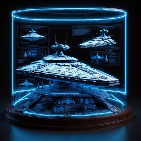 a close up of a model of a star destroyer in a glass case