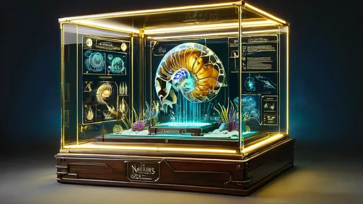 display case golden of nautilus <lora:DisplayCaseXL:1>