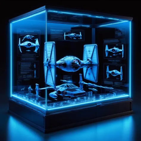 a close up of a display case with a star wars ship