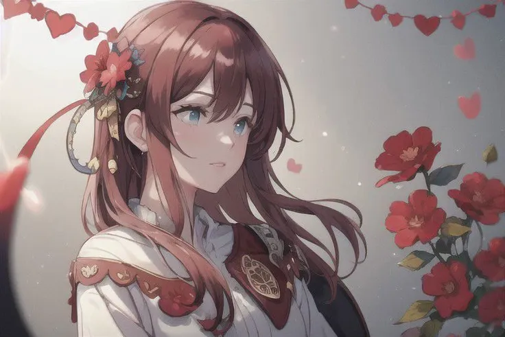 anime girl with long hair and a flower in her hair