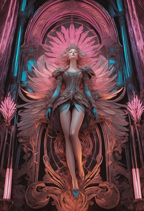 a woman in a dress and wings is sitting on a throne