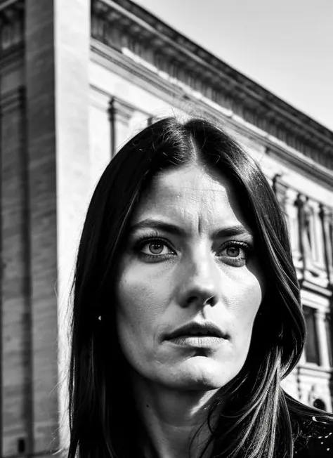 portrait of sks woman in Rome, at the Vatican City, by Flora Borsi, style by Flora Borsi, bold, bright colours, ((Flora Borsi)), by Ansel Adams, <lora:locon_jennifercarpenter_v1_from_v1_64_32:1>