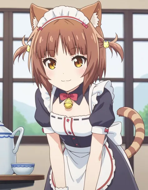 score_9, score_8_up, score_7_up, source_anime,
nekoparaazuki, <lora:nekopara-azuki-s1-ponyxl-lora-nochekaiser:1>,
azuki, short hair, brown hair, hair ornament, animal ears, brown eyes, cat ears, two side up,
apron, cat tail, maid, maid headdress, bell, wai...