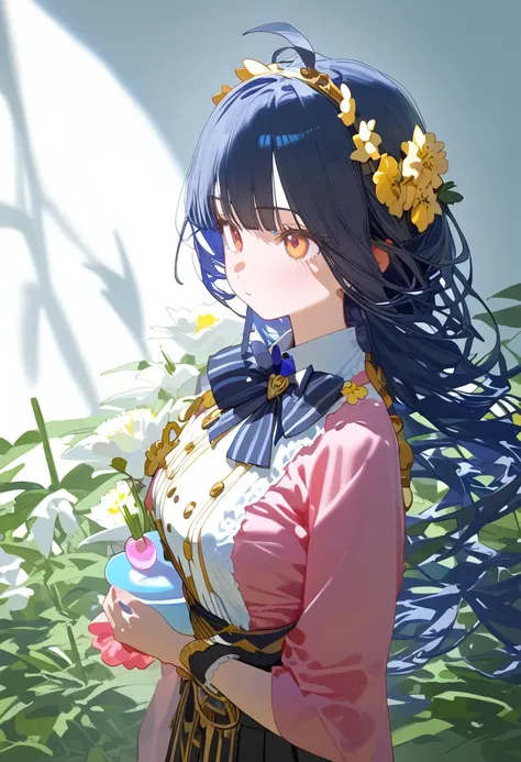 anime girl with long hair and a flower in her hair