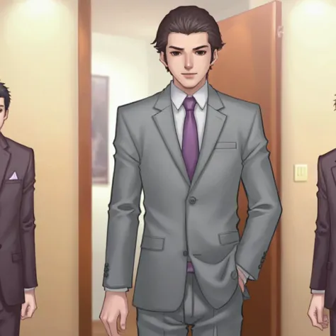 there are three different poses of a man in a suit