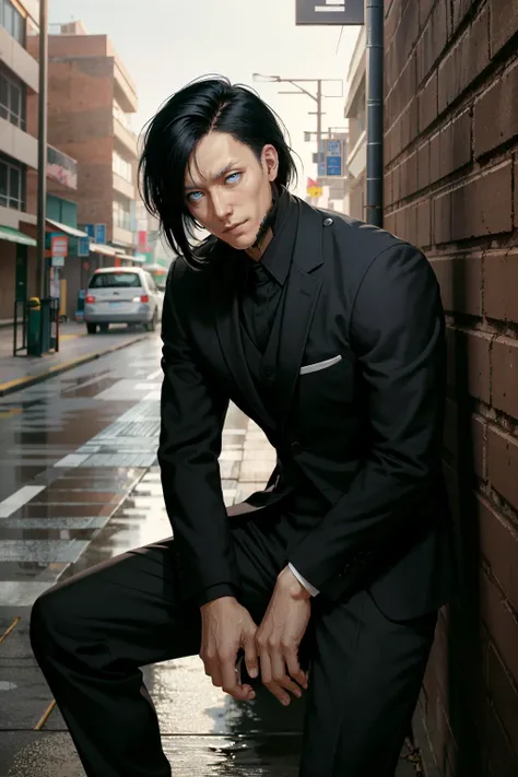 ((ultra detailed, masterpiece, best quality))
 <lora:CyberSandayuOda:0.8>
CyberSandayuOda, 1boy, solo, black hair, blue eyes, handsome, muscular, In an urban alley, tailored suit, city lights reflecting on wet pavement, leaning against a brick wall with a ...