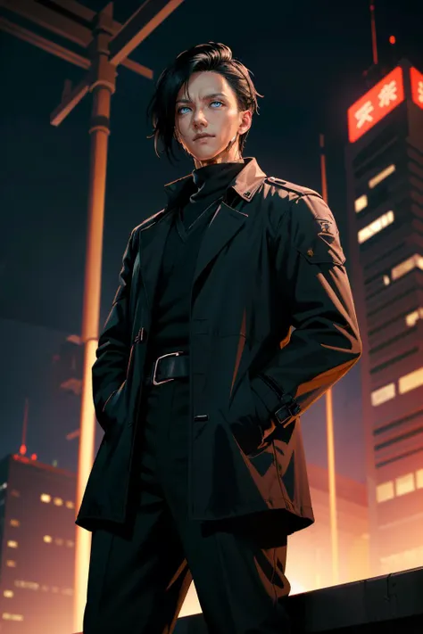 ((ultra detailed, masterpiece, best quality))
 <lora:CyberSandayuOda:0.8>
CyberSandayuOda, 1boy, solo, black hair, blue eyes, handsome, muscular, On a high-rise rooftop, sharp black trench coat, city lights below, hands in pockets with a mysterious gaze in...