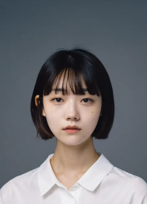 a woman with a short black hair and white shirt