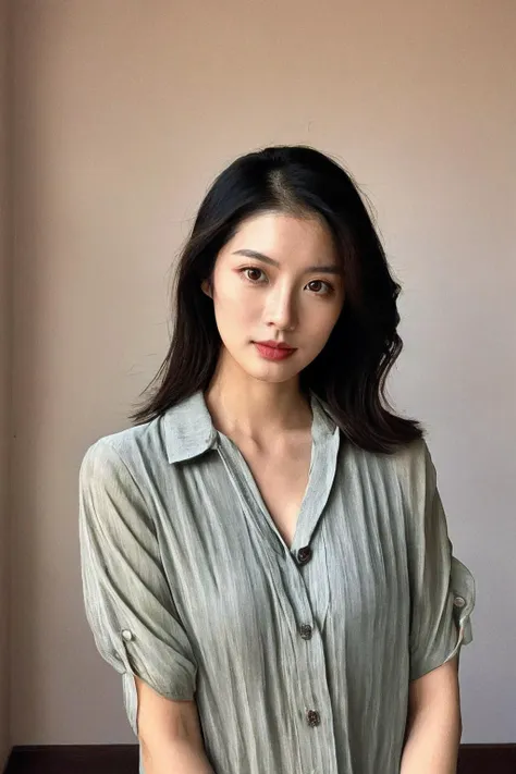 a close up of a woman in a shirt posing for a picture