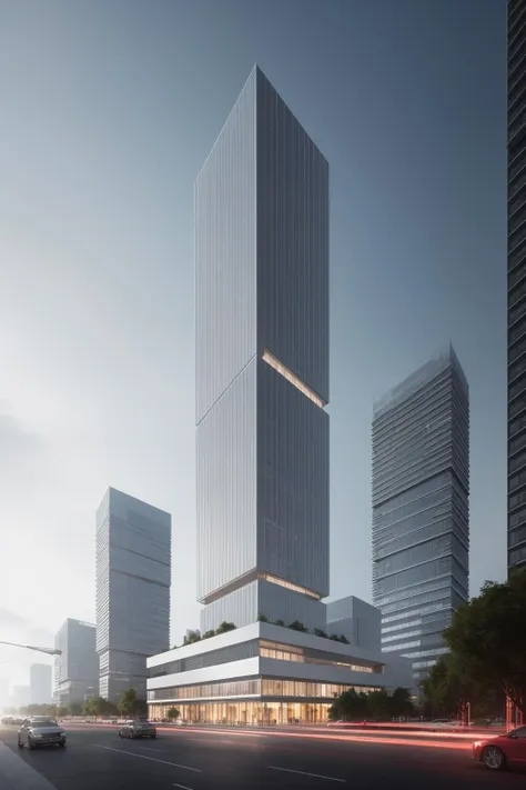 a rendering of a tall building with a glass facade