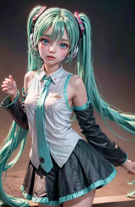 (real, 8k, masterpiece, top quality, best quality, beautiful and aesthetic:1.2, professional illustrasion:1.1 ,ultra detail:1.3 , perfect lighting), highly detailed ,
 <lora:hatsunemiku1:1>hatsunemikuf, earphone  <lora:egami_v0.1:0.2> <lora:kamepan44231_v0...