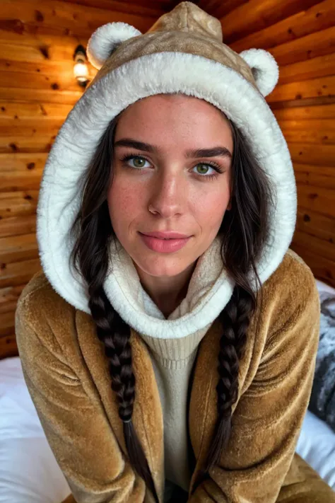 <lora:Lily:0.9>, realistic photo of  a photo of Lily, simple, homely, covered up, cozy and warm, (wearing a large bear skin coat:1.2), fur, hunter, wearing a beenie, in the snow, wearing gloves, wearing a loose turtleneck sweater, wearing a scarf, wearing ...