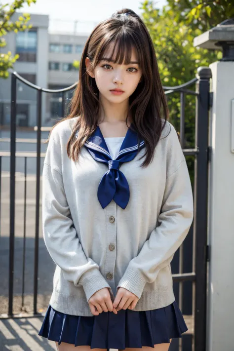 arafed asian woman in a school uniform posing for a picture