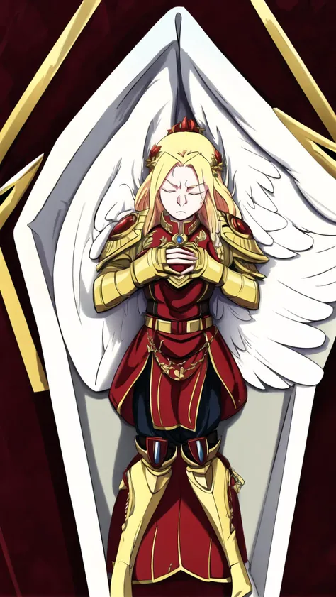 1boy, Sanguinius, The Great Angel, angelic features, feathered wings,  full body, blonde hair, (((closed eyes))), BREAK, <lora:Sanguinius MK3 by CARAXES:0.8>
sleeping, flowers, funeral, (((in_coffin))), <lora:add_detail:1> <lora:coffin:1> BREAK,
(((hands o...