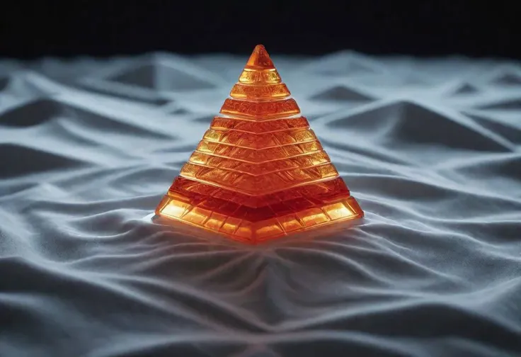 cinematic shot of a quantum GummiRay concept pyramid liquid flowing quantum insane fabric, realistic multidimensional abstractions shot with a panavision arriflex imax lense, depth of field, cinematic lighting