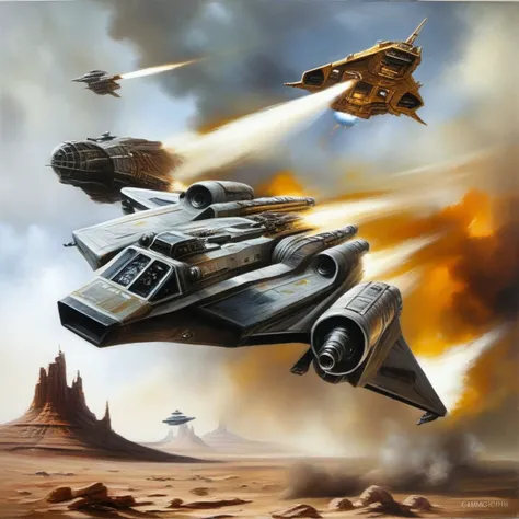 makino painting of a spaceship dogfighting, science fiction action shot, star citizen, cinematic oil painting <lora:makinostyle:2.0>