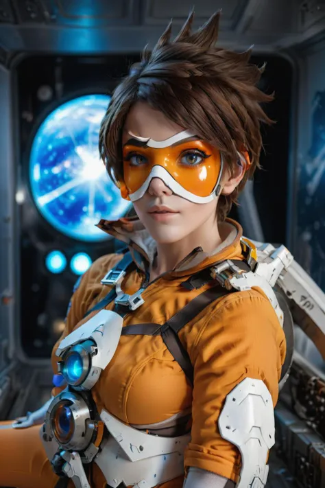 a woman in a space suit with a sci - futuristic helmet and goggles