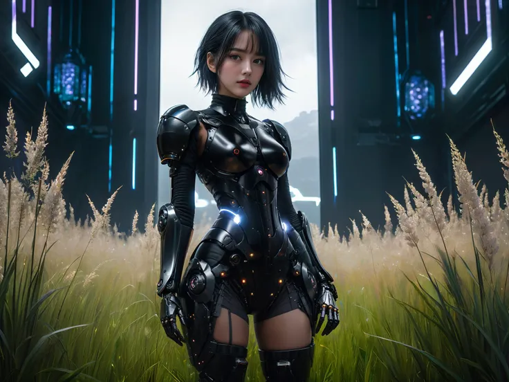 (full body:1.7)
a woman in a orange outfit and boots is standing in the grass with exposed and her boots down, Ayami Kojima, ultra-detailed, cyberpunk art, computer art
((best quality)), ((masterpiece)), detailed soft oil painting, detailed background, dra...