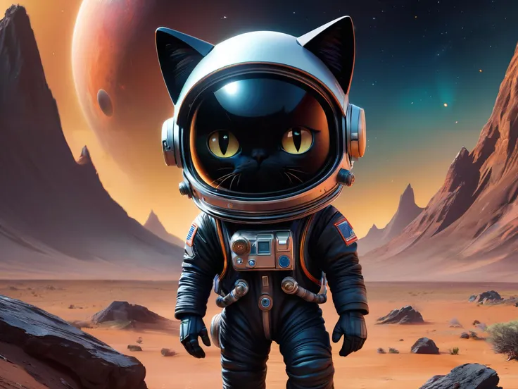 cute anthropomorphic, astronaut, spacesuit orange , (completely black helmet:1.5), with giraffe ears made of spacesuit material, stands on an uncharted planet, , (full body:1.5), amorphous shapes, (sickening texture), (moist surfaces:1.3), haunting whisper...