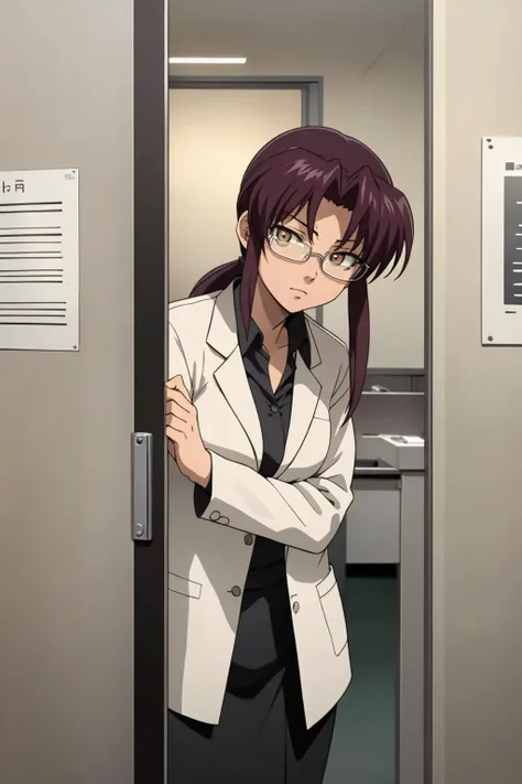 masterpiece, best quality, 1girl, solo, looking at viewer,<lora:revy001:0.5> revy,1woman, long hair,ponytail,brown hair,yellow eyes,tattoo,shoulder tattoo,arm tattoo, perfect eyes, detailed anime eyes
BREAK
ink bow, scientist, labcoat, glasses, collared sh...