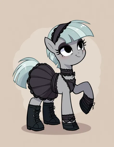 a cartoon picture of a pony with a black and white dress