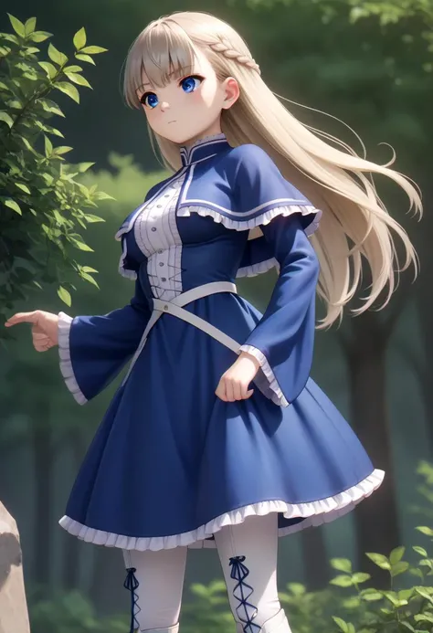 score_9, score_8_up, score_7_up, detailed eyes, BREAK
<lora:lawine_PONY_epoch-000023:0.8> lawine (sousou no frieren),blue eyes, long hair,medium breasts,blue dress,frills,long sleeves,capelet,white knee boots, straight on shot, standing, <lora:PerfectEy...