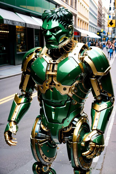 ((masterpiece)), ((best quality)), 8k, high detailed, ultra-detailed, a (((mechanical))) muscular humanoid, <lora:Mechanicalrabbit:0.8>, street view, hulk