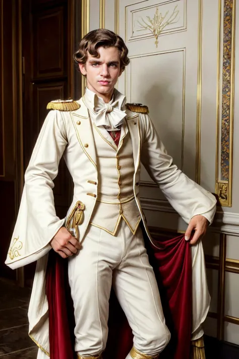 full body, male focus <lora:sc_jess-06:1>, photo of male sc_jess, looking at viewer, wearing tight-fitting regency period clothes, looking at viewer, portrait, ornate-detailed-background