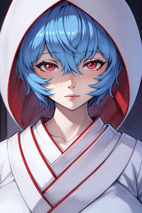 <lora:Ayanami_Rei_MogudanV3:0.7> ayanami_rei_mogudan, gigantic breasts, red eyes,  wide hips, (uchikake, hood:1.3), solo, blush, masterpiece, best quality, detailed face, detailed eyes, highres, ((cowboy shot)),  ((portrait)), festival, outdoors, night <lo...