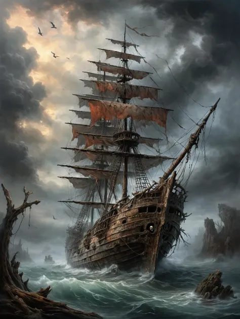 oil painting, an old, weathered, coral-covered ghost ship,
34K uhd, masterpiece, high detail, 8k, intricate, detailed, high resolution, high res, high quality, <lora:add-detail-xl:1.8>, highly detailed, Extremely high-resolution details, fine texture,